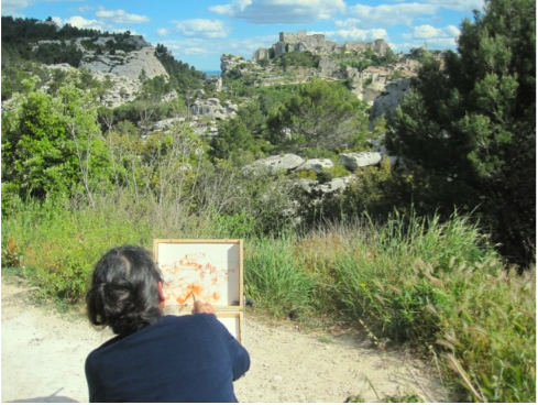 Vivian Matt painting at Les Baux - May 2016